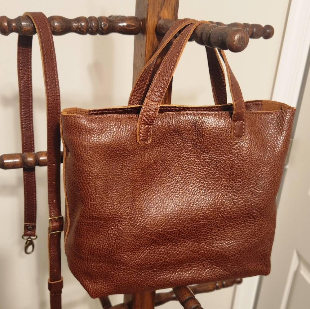 PLG Crossbody Tote Medium Tote -Nutmeg - Pebbled Leather Tote